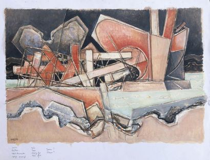 null Georges DAYEZ (1907-1991)
Composition cubiste, vue de port.
Huile sur papier...