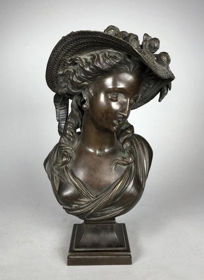 null CARRIER-BELLEUSE (1824-1887)
La femme au chapeau de roses.
Epreuve en bronze...