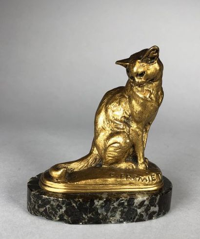 null Emmanuel FRÉMIET (1824-1910)
Chat assis.
Epreuve en bronze à patine vieil or....