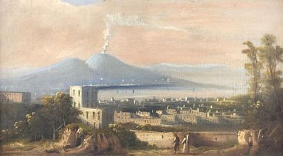 Ecole italienne du XIXe siècle Vue de Naples...