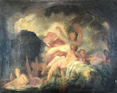  Jean-Honoré FRAGONARD (1732-1806) (d'après) 
Les baigneuses. 
Huile sur toile. 
65... Gazette Drouot
