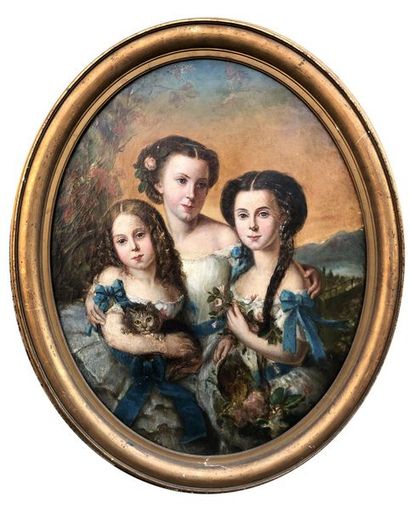 null Ecole française du XIXe siècle
Portraits de famille.
Paire d'huiles sur toile...
