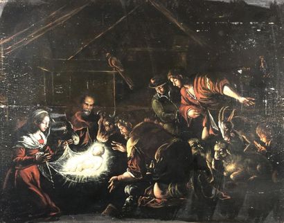 null Ecole du XVIIe siècle
Nativité.
Peinture sur panneau.
51,5 x 66 cm