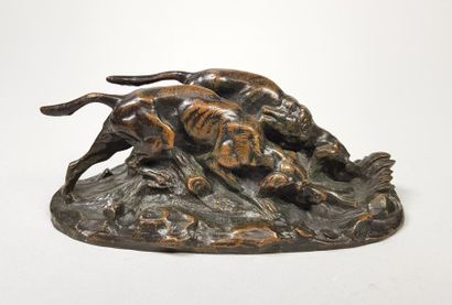 null Antoine-Louis BARYE (1795-1875)
Deux chiens sur la trace.
Epreuve en bronze...