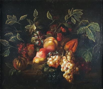 null Ecole du XIXe siècle dans le goût du XVIIe.
Nature morte aux fruits.
Huile sur...