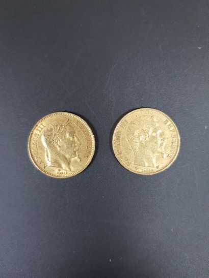 null Deux pièces de vingt francs en or au profil de Napoléon III lauré, 1866 et non...