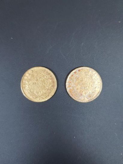 null Deux pièces de vingt francs en or au profil de Napoléon III non lauré, 1855...