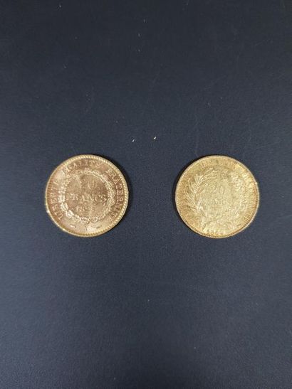 null Deux pièces de vingt francs en or au génie de la liberté, 1895 et au profil...