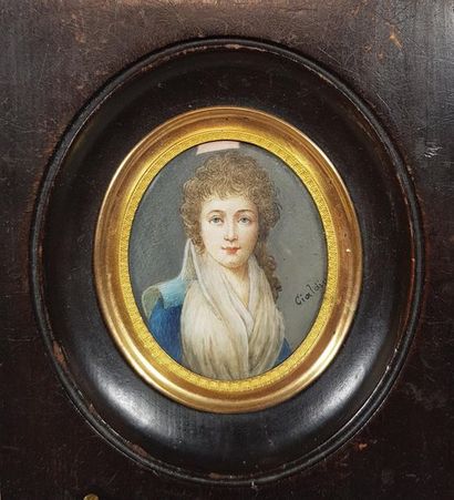 Ecole du XIXe siècle Portrait de femme. Miniature...