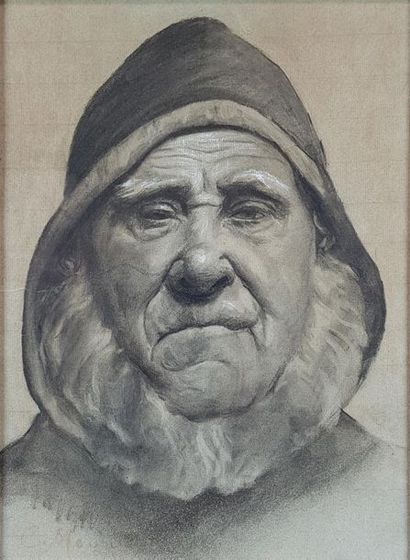 null Constantin Emile MEUNIER (1831-1905)
Portrait de pêcheur.
Dessin au fusain et...