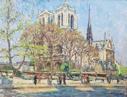 null Maurice FONGUEUSE (XXe siècle)
Notre dame de Paris, 1938. 
Huile sur toile signée...