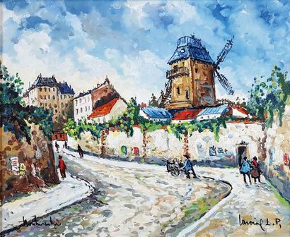 null L. P. Robert LAVOINE (1916-1999)
Le moulin de la Galette.
Huile sur toile signée...