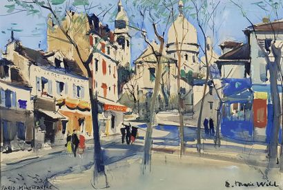 null Marie WILD (XXe siècle)
"Montmartre". 
Aquarelle titrée en bas à gauche et signée...