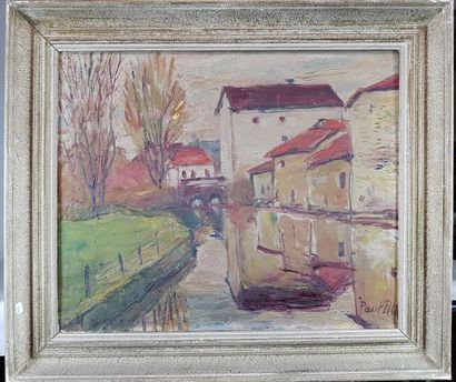 null Paul PETIT (1885-1960). Le canal. Huile sur toile signée en bas à droite. 50...