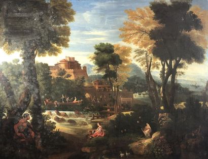 null Ecole vers 1700
Paysage animé. 
Huile sur toile. 
88,5 x 116 cm