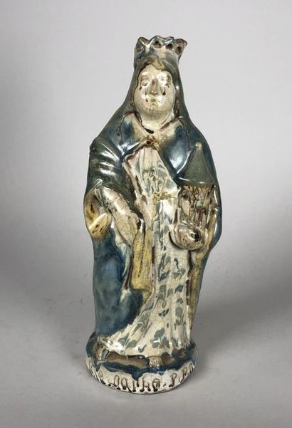 null Ecole vers 1800
"Sainte Barbe". 
Statuette en faïence. 
H : 29 cm
