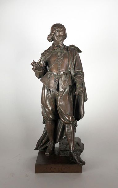 null Eugène LAURENT (1832-1898) 
Jacques Callot en pied, 1874.
Epreuve en bronze...