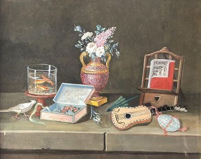 null School of the 19th century
Still life with birds and bouquets of flowers.
Two...