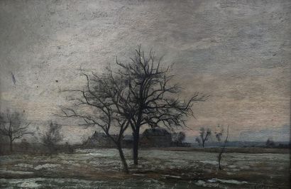 null Eugène Antoine S. LAVIEILLE (1820-1889). 
Paysage d'hiver. 
Huile sur panneau...