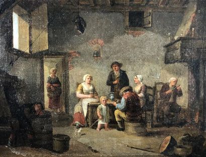 null Ecole hollandaise de la fin du XVIIIe siècle
Scène de taverne. 
Huile sur toile....