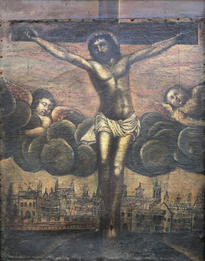 null School of the 17th century
Christ on the Cross. 
Oil on canvas (restorations...