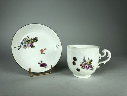 null SAXE
Tasse et sous tasse en porcelaine à décor de fleurs et cosses de pois.
XVIIIe...
