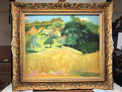 null Gilbert DIEBOLD (1931). Les champs de blés. Huile sur toile signée en bas à...