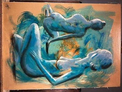null Patrick MACÉ (1956). Deux nus. Huile sur toile marouflée sur isorel signé en...