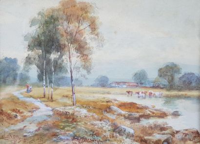 null Charles Frederick ALLBON (1856-1926)
Paysage de campagne animé.
Aquarelle signée...