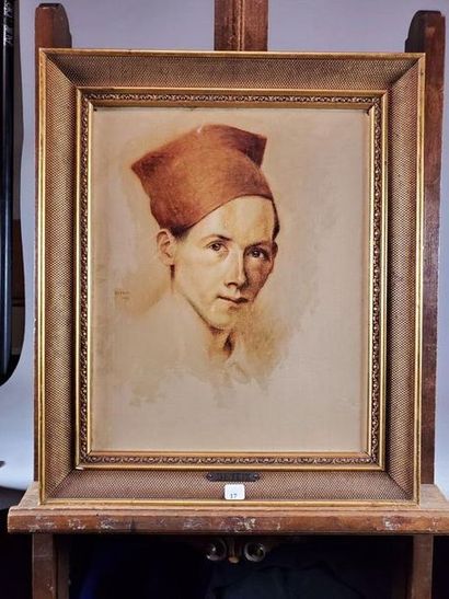 null Adolphe DETEIX (1892-1967). Portrait de jeune homme au fez. Huile sur toile...