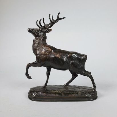 null Antoine-Louis BARYE (1795-1875)
Cerf, la jambe levée.
Epreuve en bronze à patine...