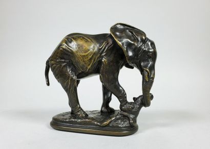 null Alfred BARYE (1839-1882)
Eléphant déracinant un arbre. 
Epreuve en bronze à...