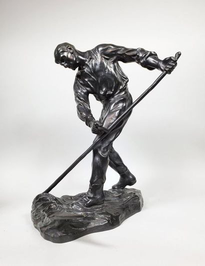null Aloÿs de BEULE (1861-1935)
Le faucheur.
Epreuve en bronze à patine noir foncé...