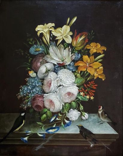 null Otti GOVERTS (XIXe siècle)
Nature-morte au bouquet de fleurs, 1850. 
Huile sur...