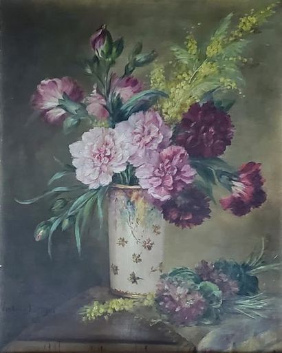 Victoria LAPEYRE (XIXe siècle) Bouquet d'oeillets...