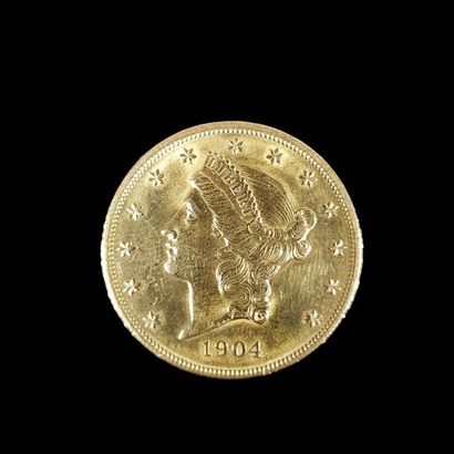 null Une pièce en or de vingt dollars, Liberté, 1904.