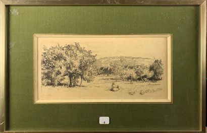 null LEPERE. The goose keeper. Signed etching in the plate. View: 13,5 x 28 cm.