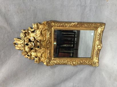 null Small carved, stuccoed and gilded mirror with pediment. Louis XV style. 98 x...