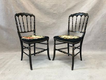 null Pair of blackened wooden chairs. Napoleon III period.