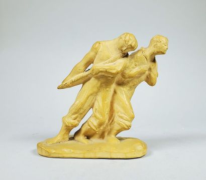 null GUERO (20th century). Les Haleurs. Patinated terracotta proof, signed. 15,5...