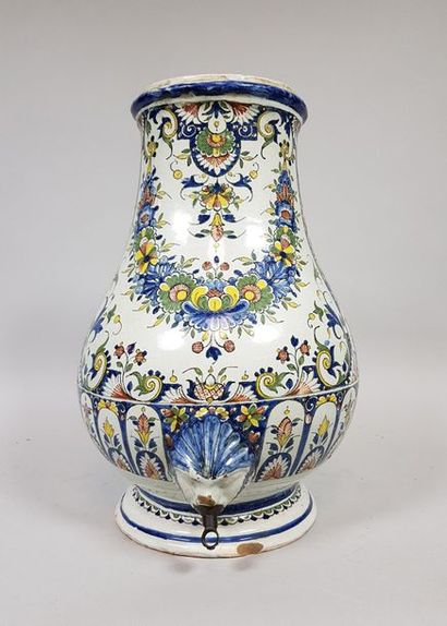 null Lot comprising : 
- ROUEN. Earthenware fountain body decorated with mascaron,...