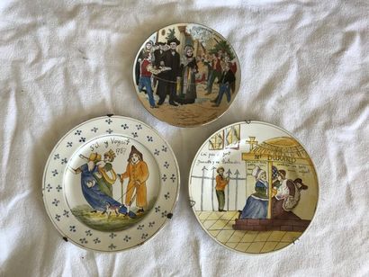 null Three decorative plates: Alsatian scene (Lunéville) and two from the 18th c...