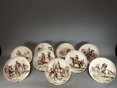 null CREIL AND MONTEREAU. Series of nine earthenware plates "To our military glories".
(One...