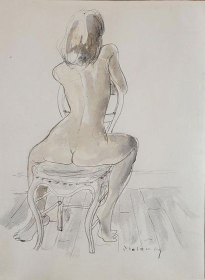 null Pierre LELONG (1908-1984). Femme nue de dos. Aquarelle signée en bas à droite....