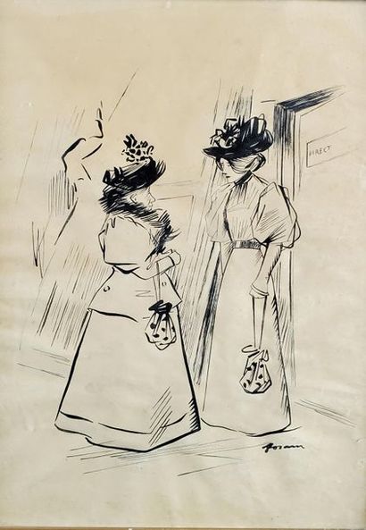 null Jean-Louis FORAIN (1852-1931). Deux femmes en discussion. Encre sur papier (déchirures,...