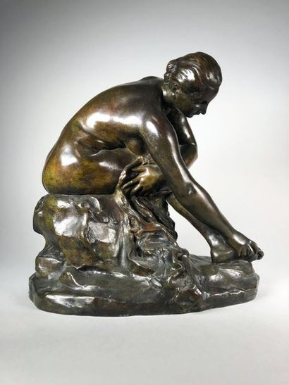 null Aimé-Jules DALOU (1838-1902)
Young woman wiping her foot.
Bronze print with...