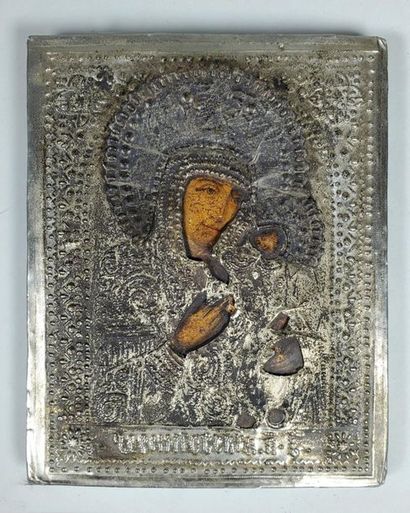 Icone, oklad en métal. 22 x 17 cm