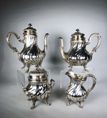 Silver tea and coffee service part, ribbed...