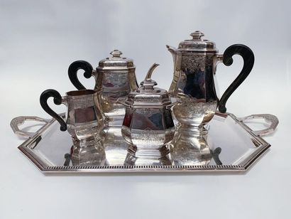 null Silver tea and coffee set with wooden handles, including two pourers, a milk...