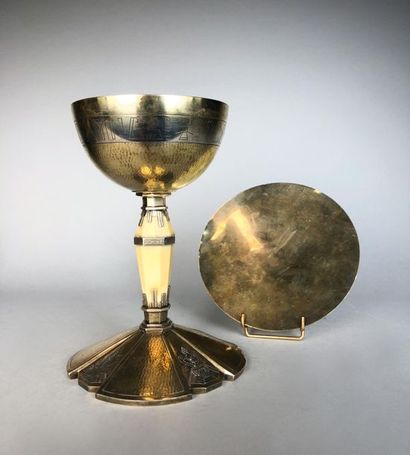 null Silver ciborium enhanced with gilding and facetted ivory leg with the caption...